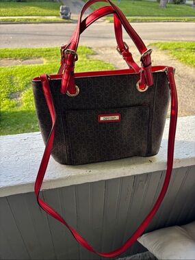 Calvin Klein Brown Tote with Red Trim and Handles
